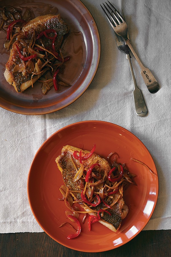 Malaysian pan-seared snapper with garlic and chiles (Chuan-chuan)