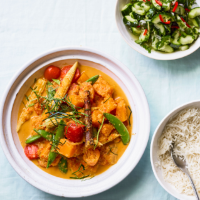 Malaysian-style vegetable and lime leaf curry with cucumber relish 