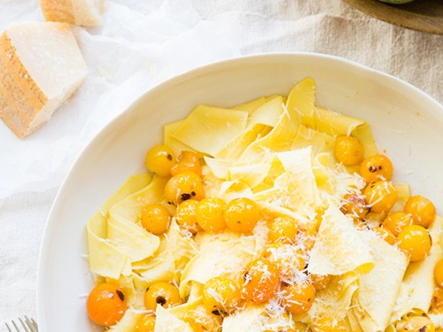 Maltagliati, Sungold tomato, Parmigiano