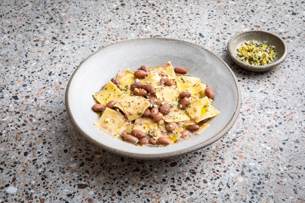Maltagliati with borlotti beans and rosemary gremolata 