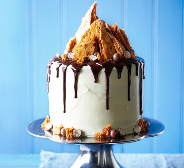 Malted chocolate drizzle & honeycomb cake