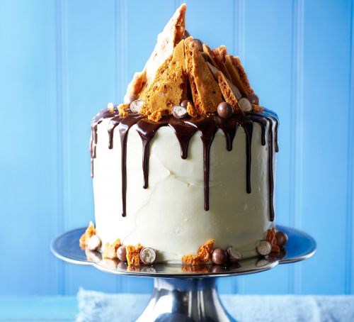 Malted chocolate drizzle & honeycomb cake