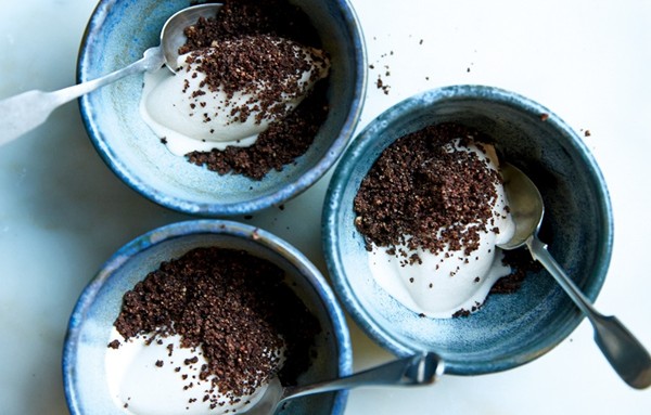 Malted chocolate ice cream with cocoa-coffee crumbs