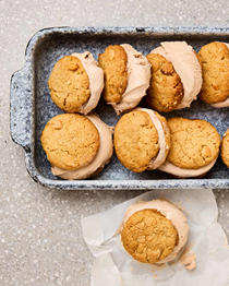 Malted ice-cream and peanut cookie sandwiches