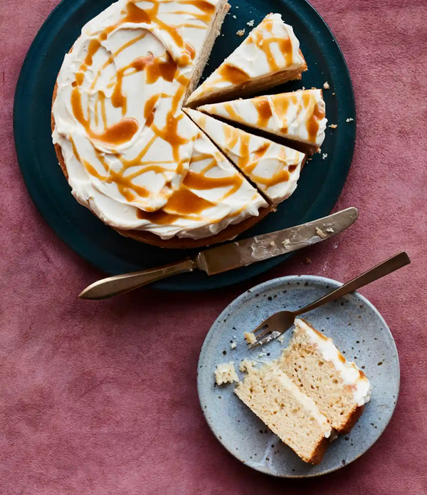 Malted milk caramel cake