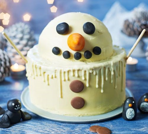 Malted milk melting snowman cake