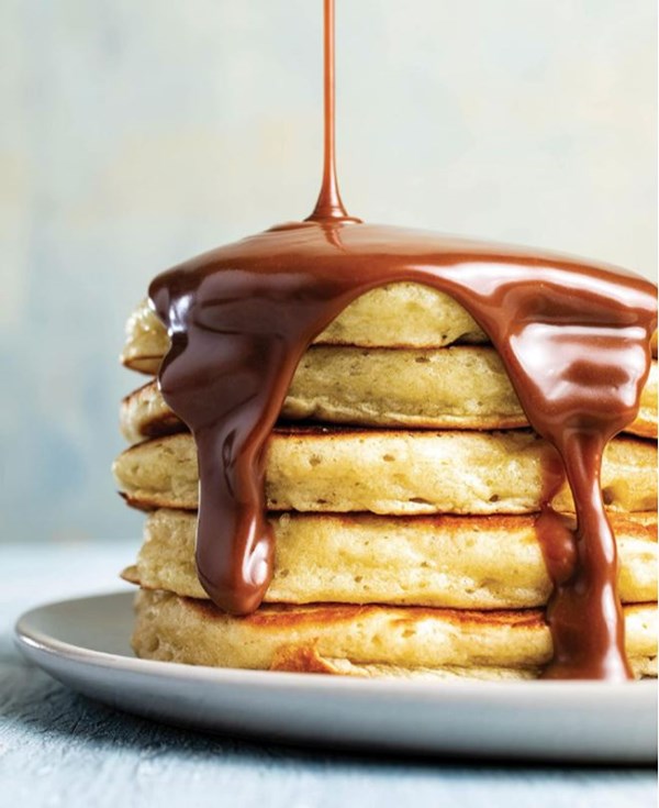Malted milk pancakes with Nutella maple syrup