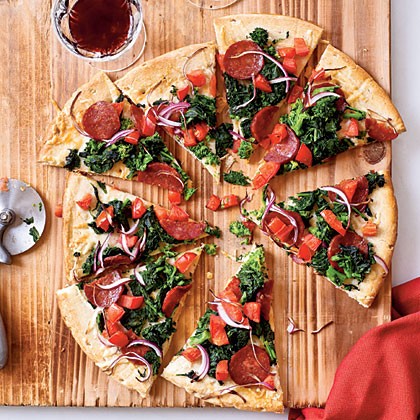Manchego and chorizo pizza