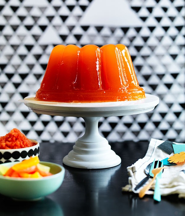 Mandarin and ruby grapefruit jelly, blood orange granita and citrus salad