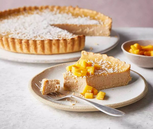 Mango & coconut custard tart