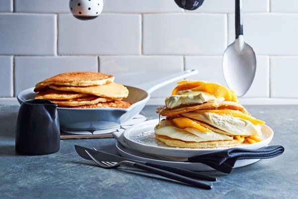 Mango & coconut pancakes
