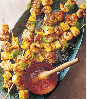 Mango & prawn barbecue skewers