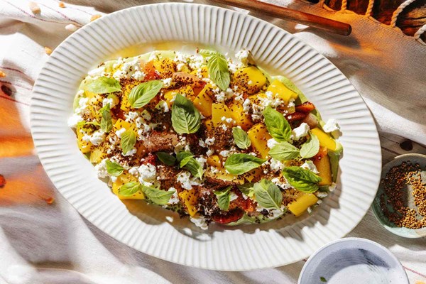 Mango and citrus salad with hoja santa green goddess