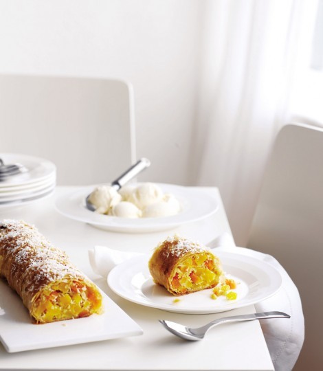 Mango and coconut strudel