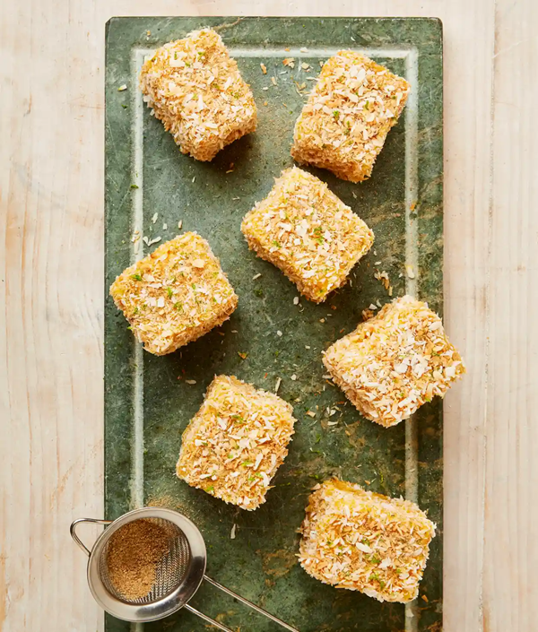 Mango and lime lamingtons
