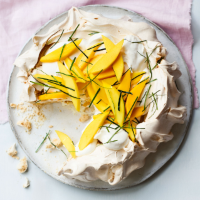 Mango and lime leaf Pavlova