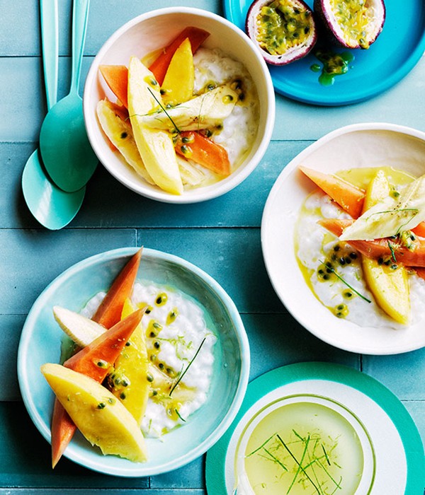 Mango and papaya with coconut tapioca and lime syrup