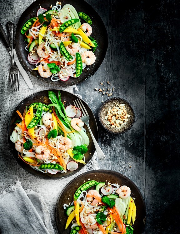 Mango and prawn rice noodle salad
