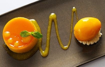 Mango Bavarois with mango sorbet