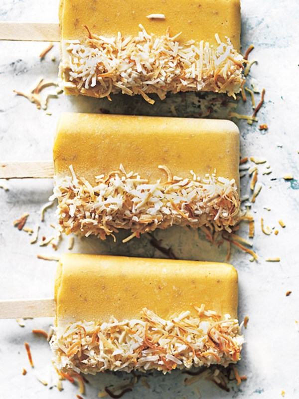 Mango, coconut and chia popsicles