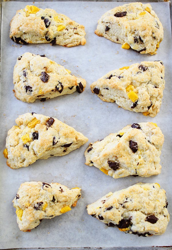 Mango dark chocolate chunk scones