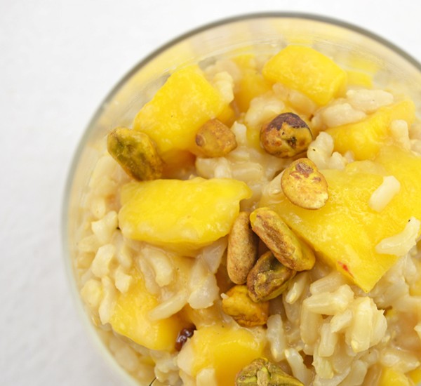 Mango fried rice pudding