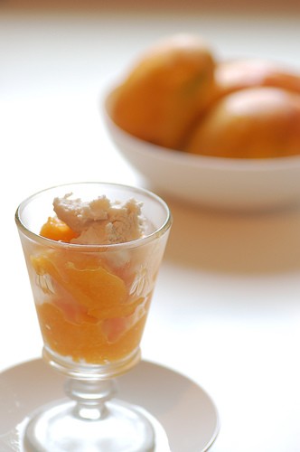 Mango granita with coconut cream