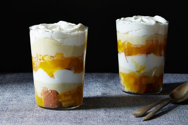 Mango-lime trifle with brown butter cake