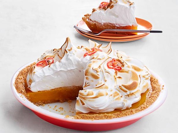 Mango meringue pie with candied chiles
