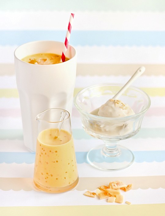 Mango milkshake with coconut sorbet & sago