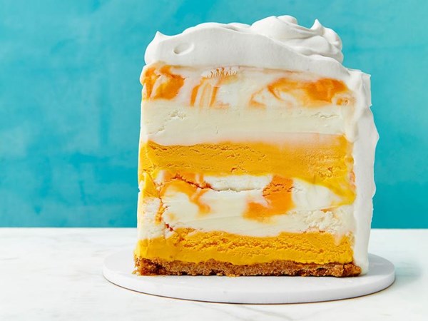 Mango-orange-vanilla ice cream cake
