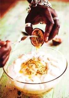 Mango, passion fruit and banana trifle
