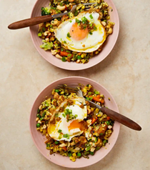 Mango pickle fried rice with crispy fried egg