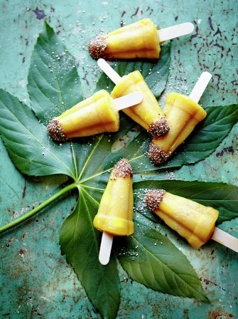 Mango Pisco ice lollies with quinoa sugar