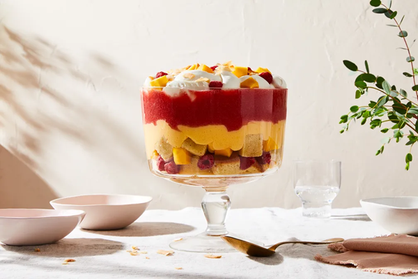 Mango-raspberry trifle with toasted coconut