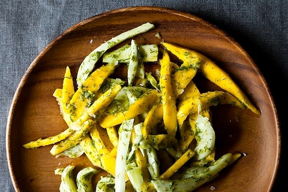 Mango salad with fennel frond pesto