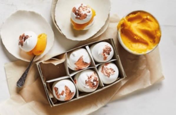 Mango sorbet Swiss meringue baubles