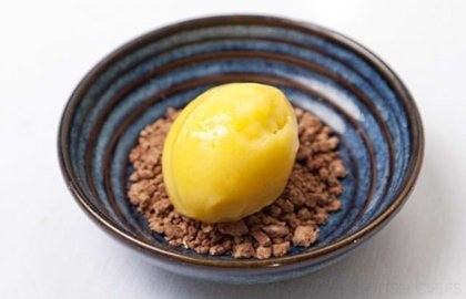 Mango sorbet with marinated paw paw