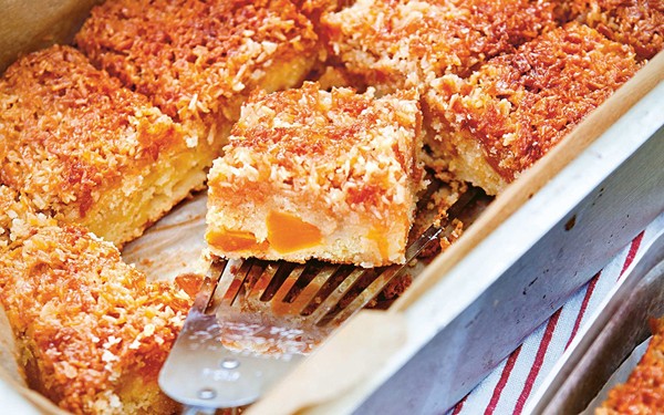 Mango squares with coconut topping