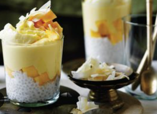 Mango, tapioca pearl and coconut parfaits