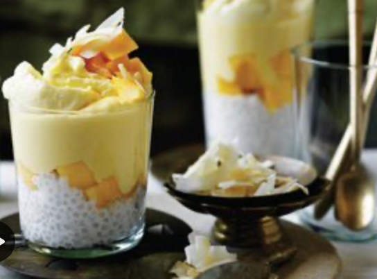 Mango, tapioca pearl and coconut parfaits