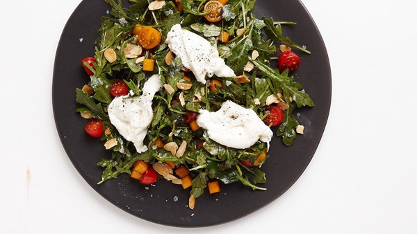 Mango, tomato, and burrata salad
