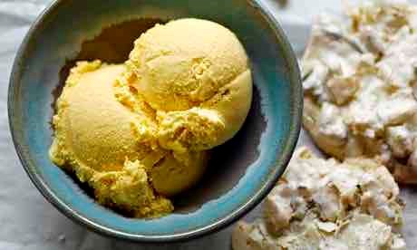 Mango, yoghurt and cardamom ice-cream with Brazil nut biscuits