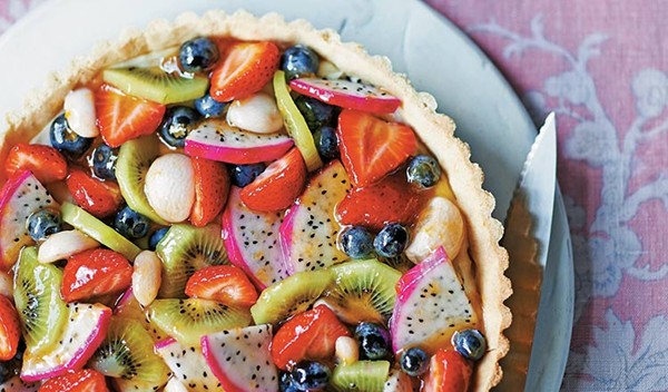 Mangosteen, dragonfruit & kiwi tart with coconut cream