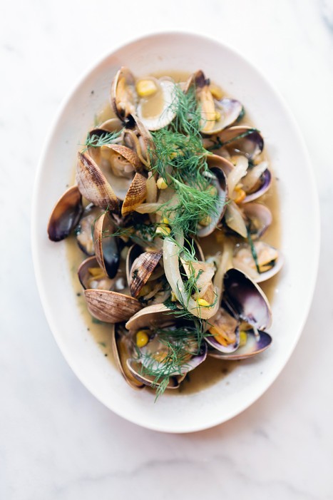 Manila clams, spring onions, sorrel, herbs, crème fraîche