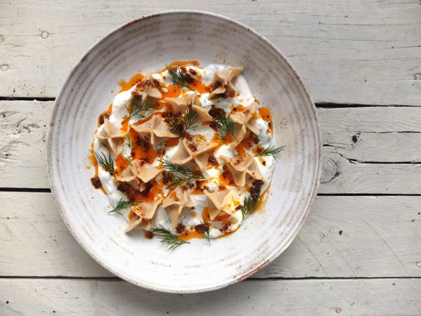 Manti with lamb, garlic yoghurt and spiced butter