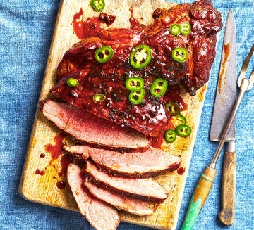 Maple & chilli-glazed leg of lamb
