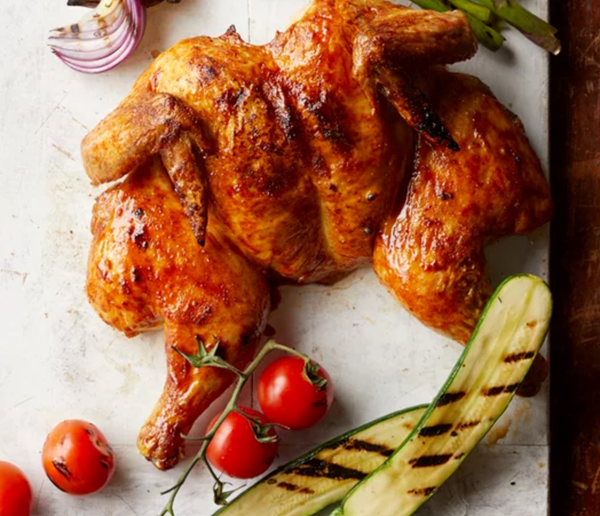 Maple-&-tamarind-glazed spatchcock chicken