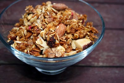 Maple, almond, pecan granola with blueberries