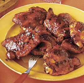 Maple and chipotle barbecued chicken thighs